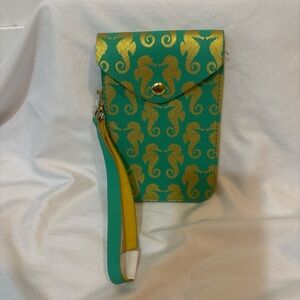 Top It Off Seahorse Wristlet Phone Pouch Turquoise Gold Lilly Pulitzer style